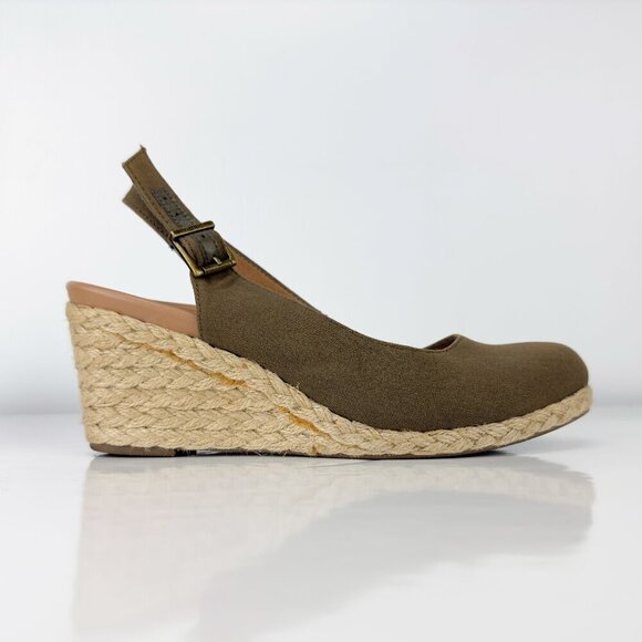 VIONIC Aruba Coralina Canvas Wedges Slingback Rattan Olive Green Espadrilles 7 - Picture 5 of 13